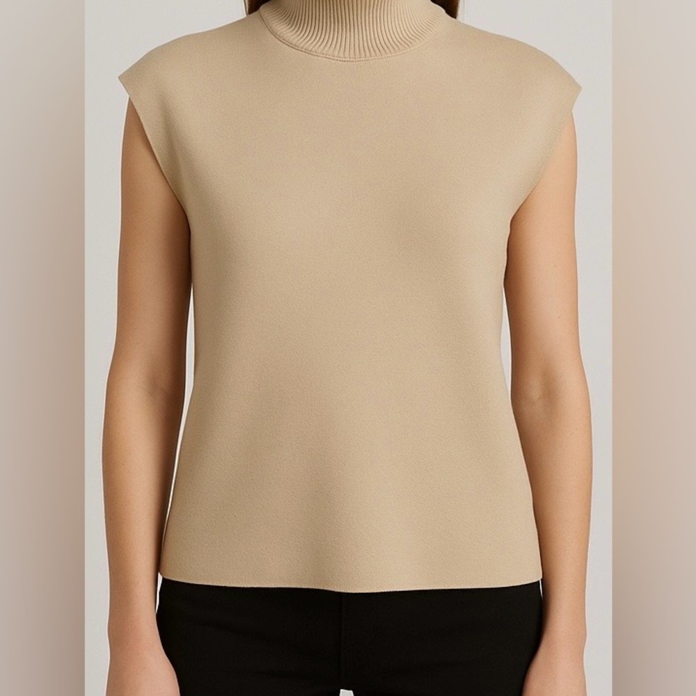 Express Tan Mock Neck Sleeveless Knit Top Minimalist Muscle Tee Size S